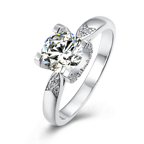Designer Duds 925 Sterling Silver Moissanite Ring For Women Wedding Ring Four Prong Setting Both sides Diamonds For Anniversary